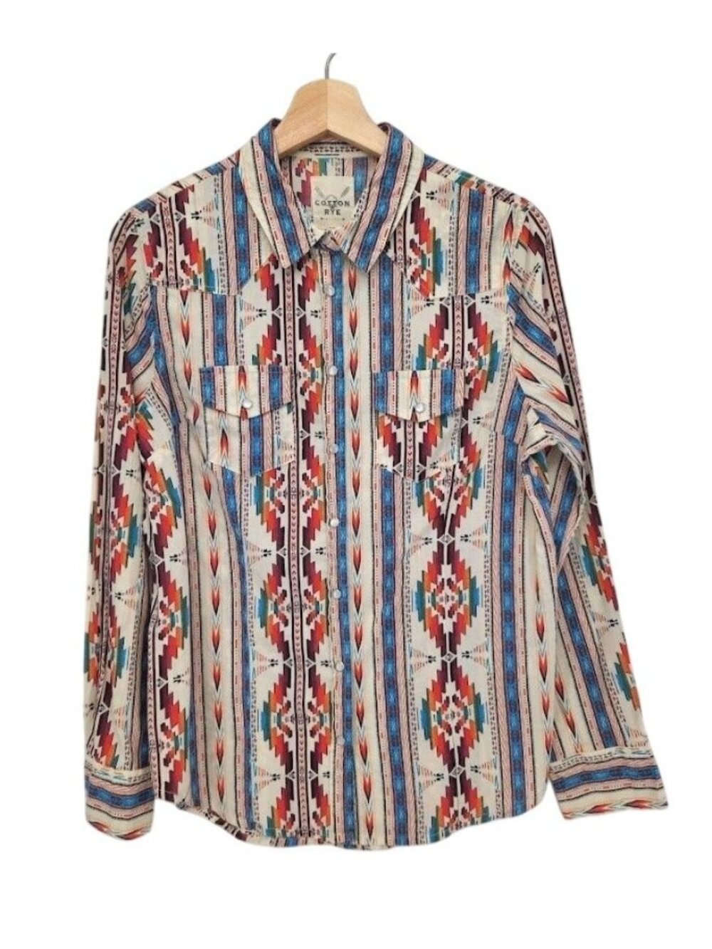 Cotton & Rye Womens XL Shirt Southwestern Pearl-Snap Aztec Long Sleeve Cotton